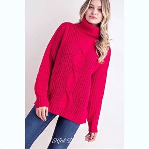 HP⭐️Knit Sweater (S & M) in Berry. So soft! Beautiful cable knit. ❤️
